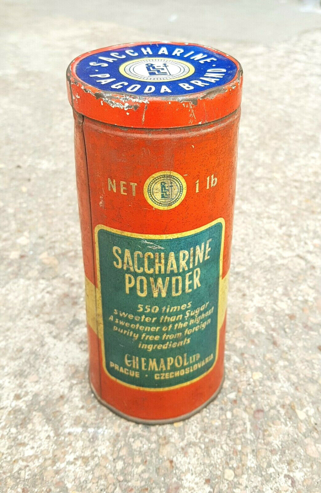 1930s Vintage Pagoda Brand Saccharine Powder Adv Tin Box Czechoslovakia TB361