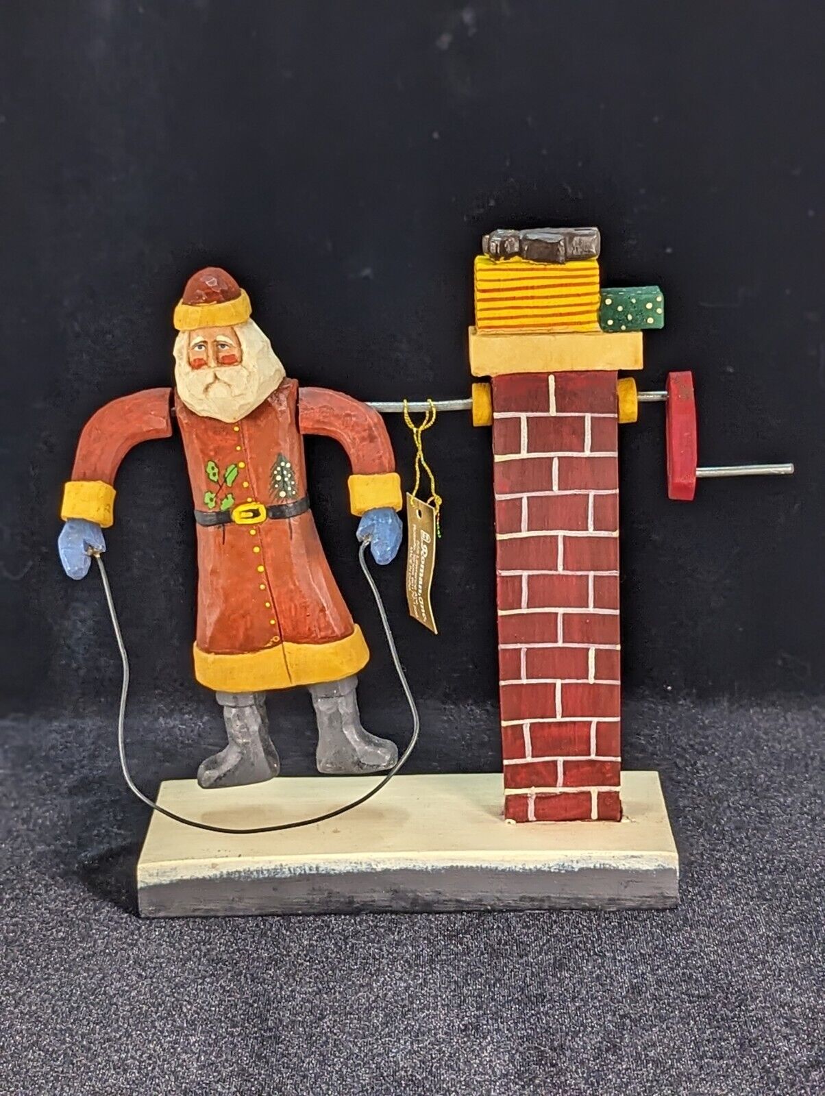 Vintage Handmade Working out Santa  clause jump rope action Wooden Figurine 