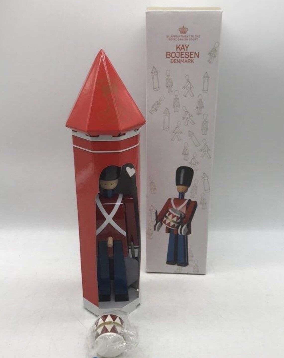New Vintage Kay Bojesen 8.5” Danish Wooden Toy Soldier With Drum From Denmark