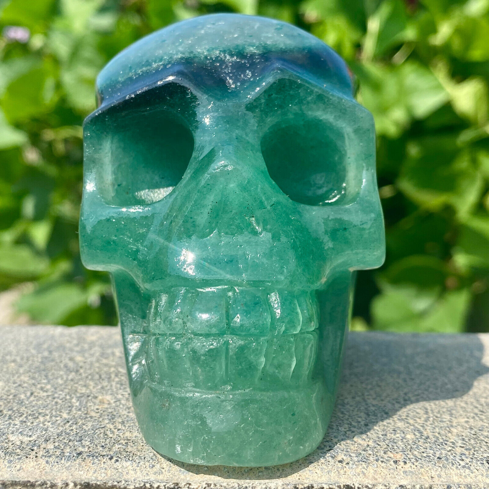 1.5LB Natural green strawberry Quartz Crystal Skull hand carved decoration