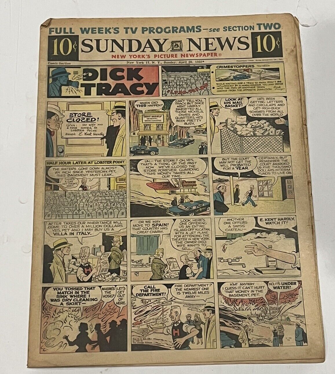 Sunday News Comic Strip Newspaper Insert Dick Tracy Terry Annie April 26 1959