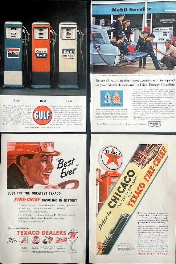 GAS & OIL Vintage Advertising LOT OF 4 FUEL Original Paper AD TEXACO GULF MOBILE
