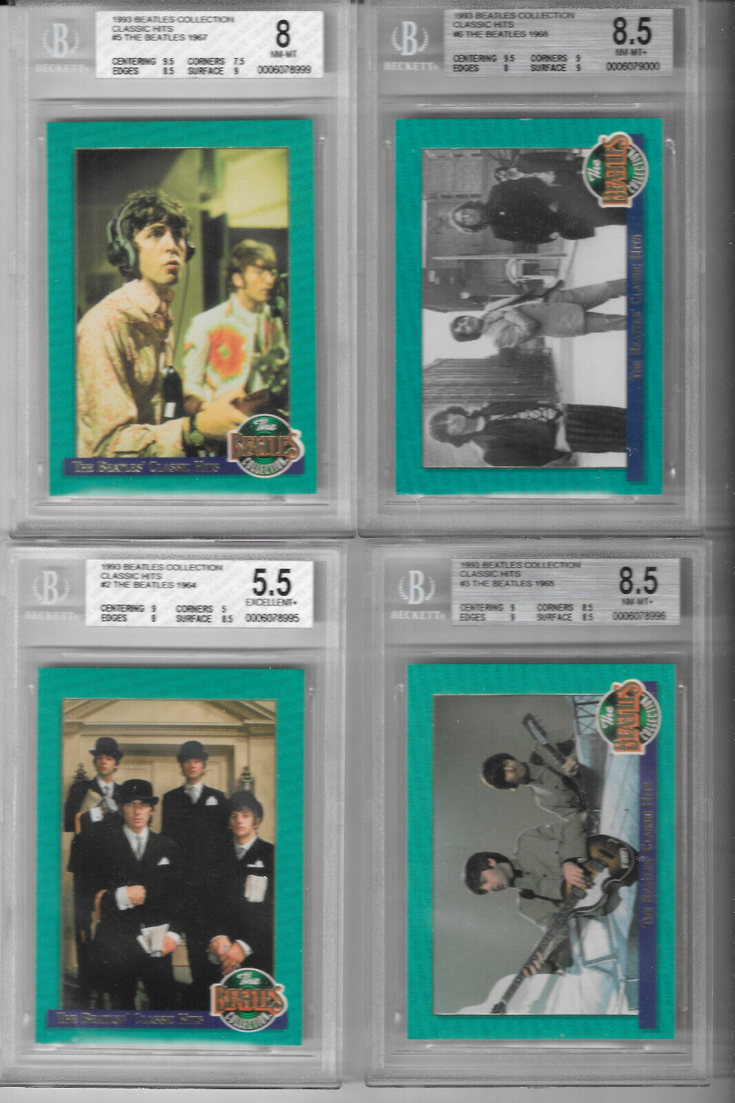 1993 Beatles Classic Hits Collection (8) Trading Card Set *Beckett Greaded*
