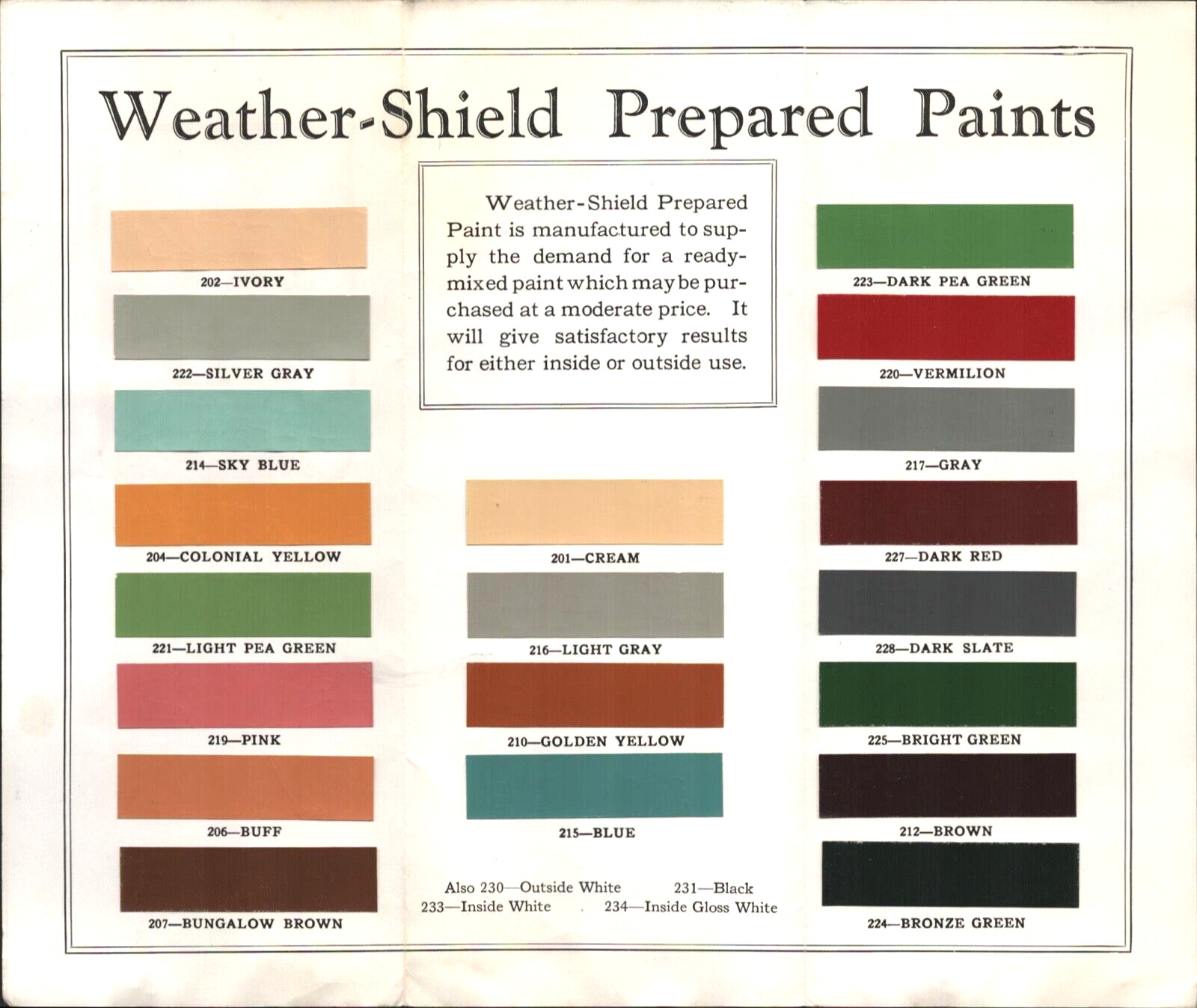 1931 WEATHER-SHIELD PAINT vintage painting advertising brochure COLOR SWATCHES
