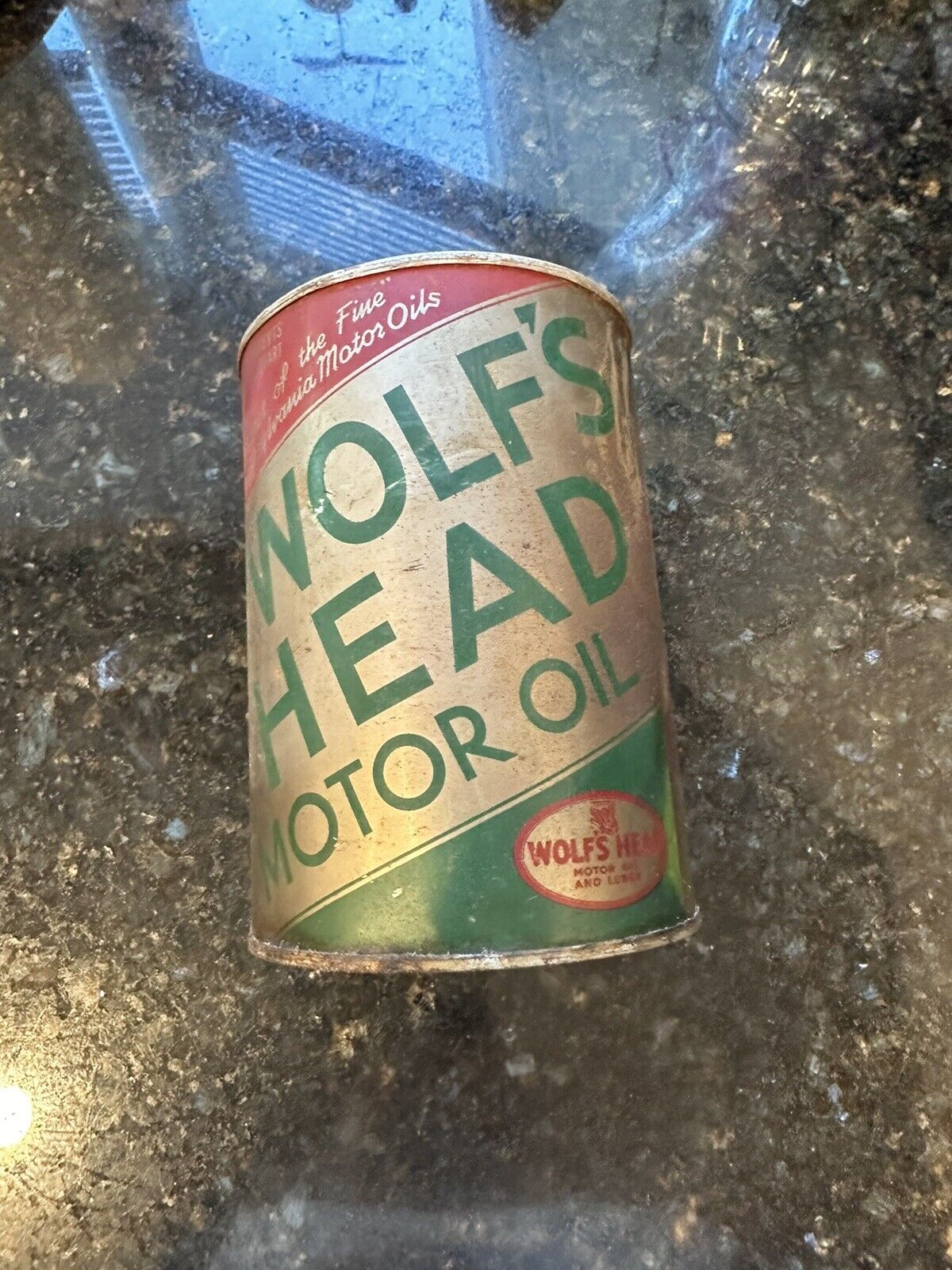 Vintage Wolf’s Head Motor Oil Can Still Full And Sealed Rare/Oil City, PA