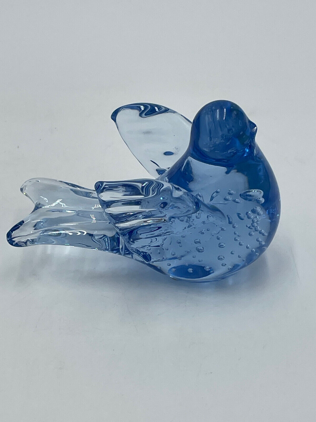 Vintage Enesco Art Glass Bird Figurine Paperweight Bullicante Bubbles Blue 1986
