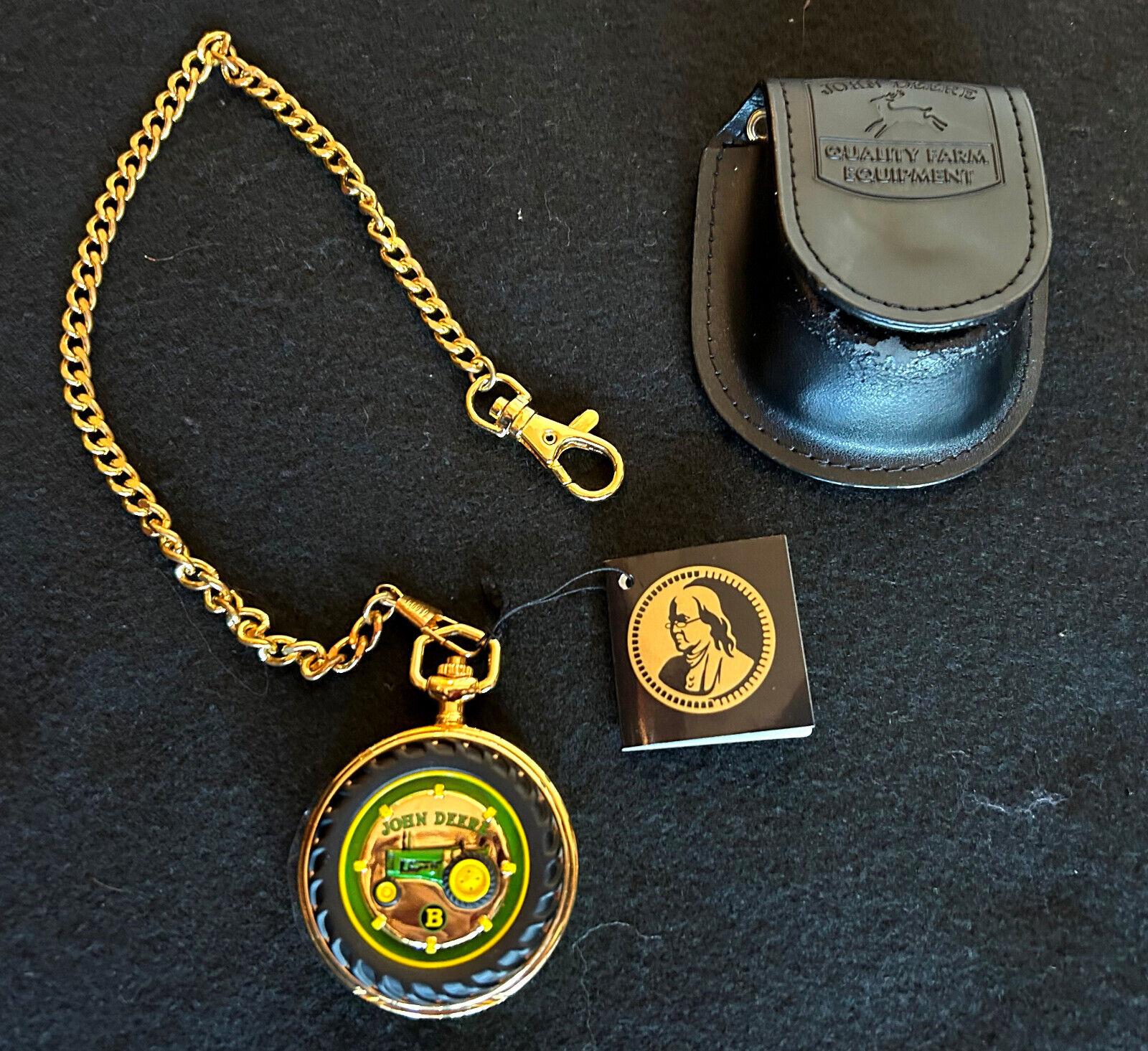 BNWT Franklin Mint John Deere Model B Tractor Pocket Watch with Case and Chain