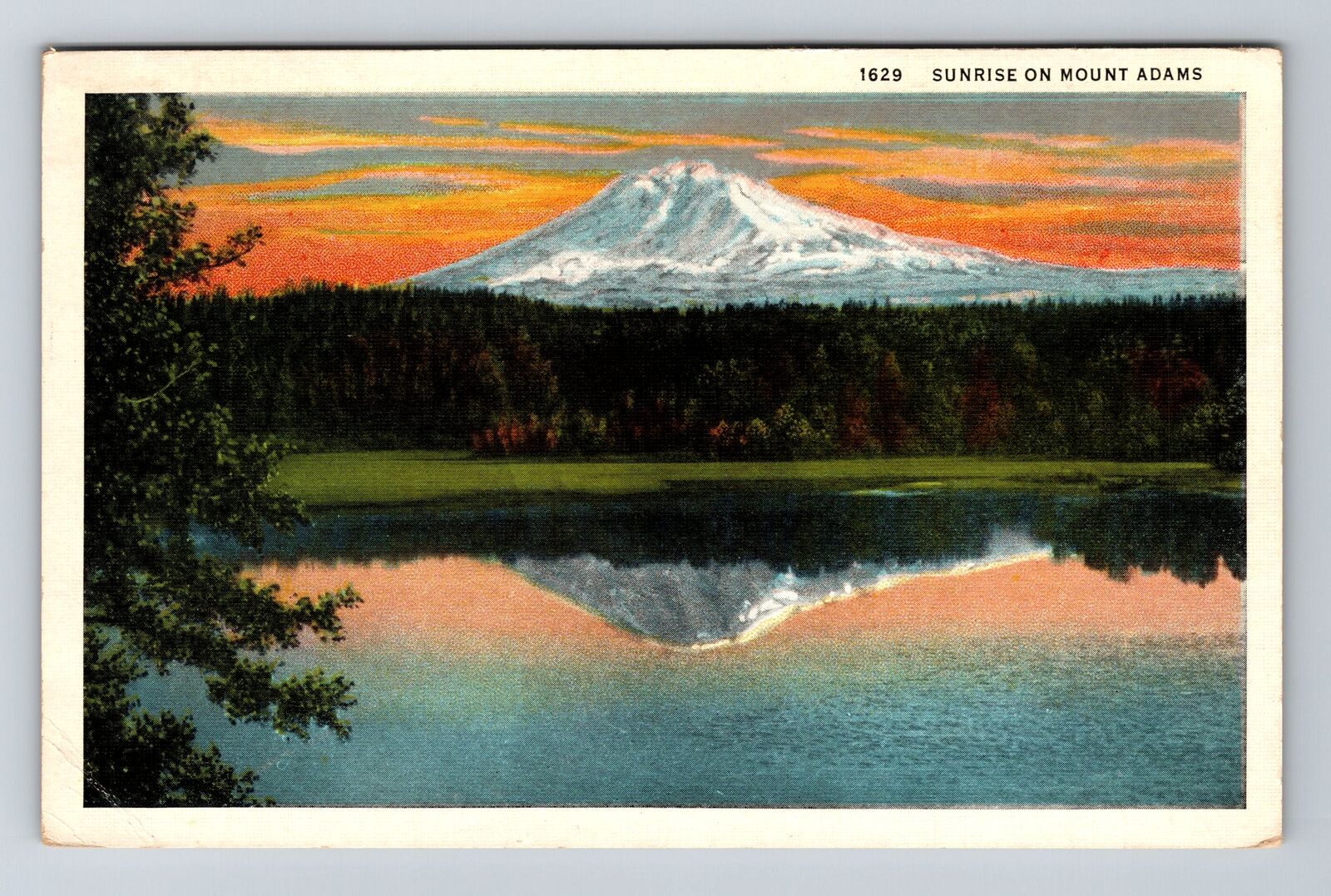 Mount Adams OR-Oregon, Sunrise, Front Lake, c1940 Vintage Souvenir Postcard
