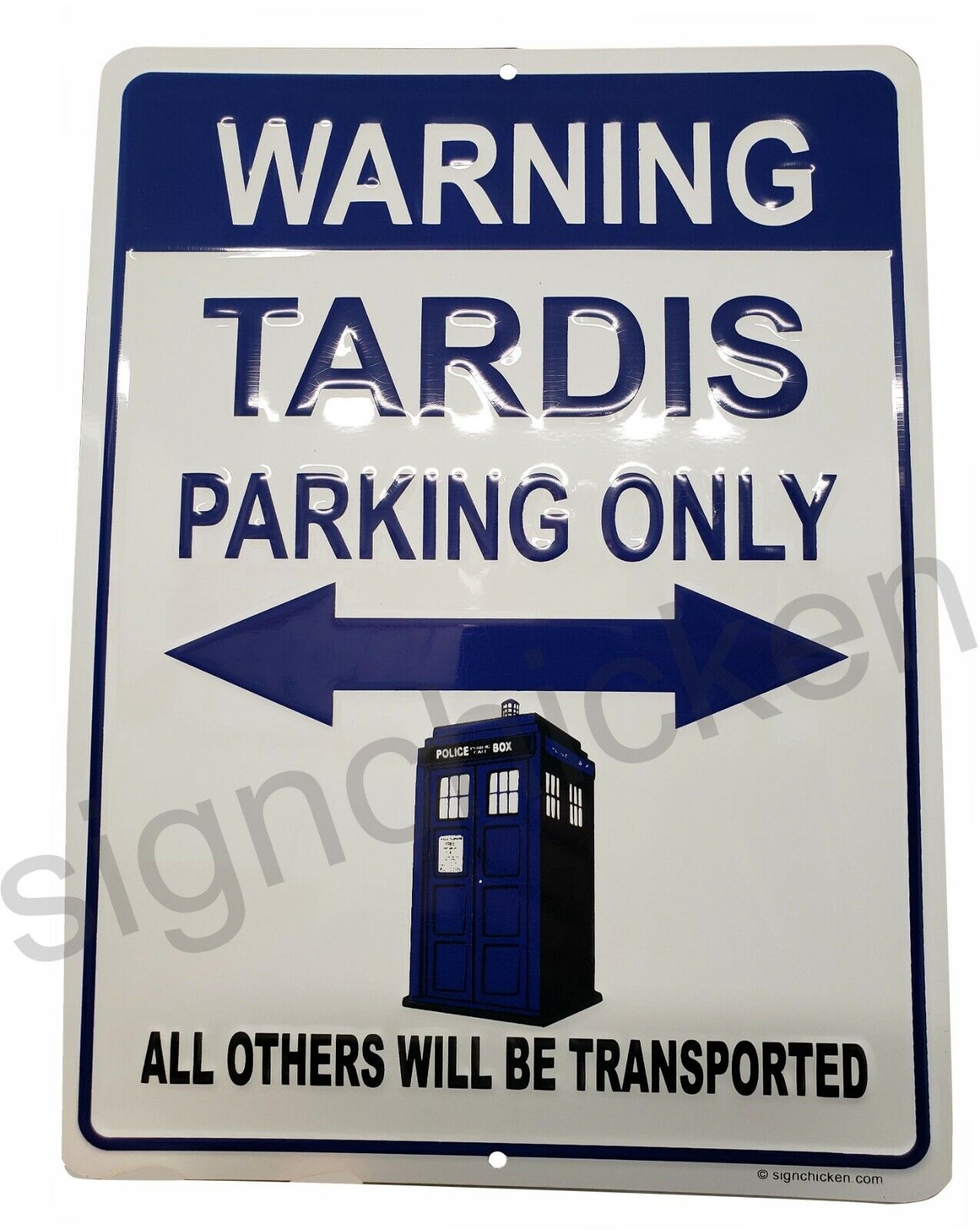 Dr. Who, TARDIS parking sign, TV memorabilia, funny sign