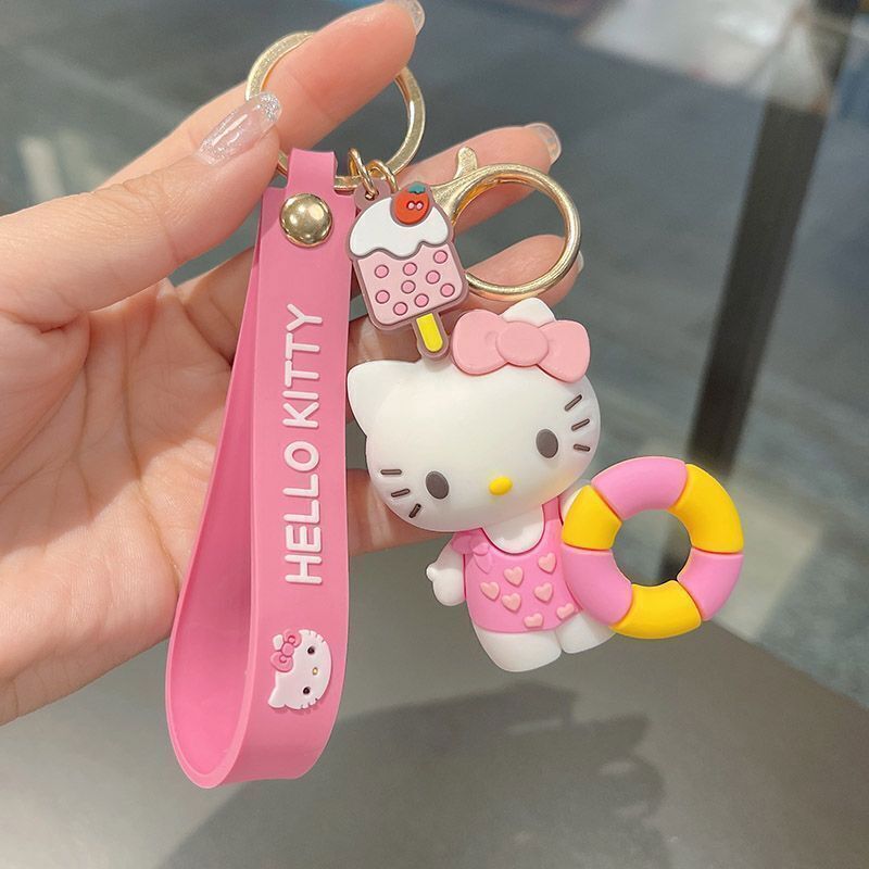Cartoon Hello Kitty donut keychain children's gift pendant PVC-.