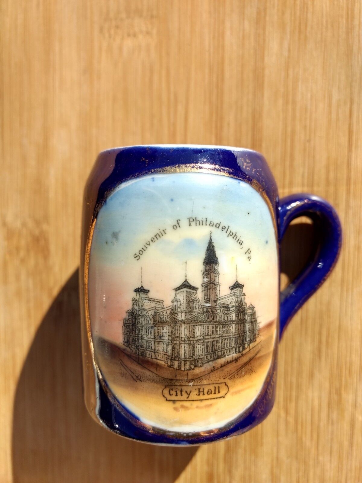 Philadelphia PA Cobalt Blue Porcelain Cup City Hall Mug Vintage made in Germany