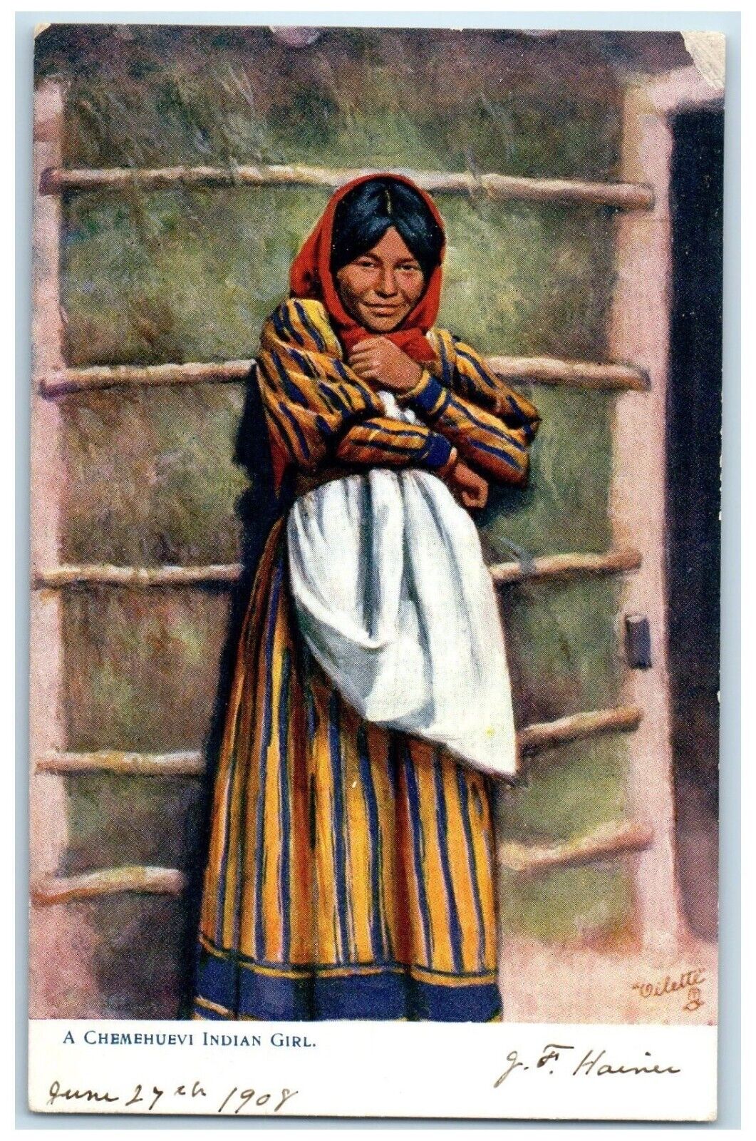 1908 A Chemehuevi Indian Girl Oilette Tuck\'s Posted Antique Postcard