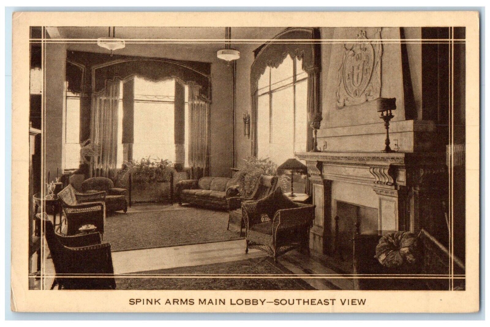 c1940 Interior Main Lobby Spink Arms Motel Indianapolis Indiana Vintage Postcard