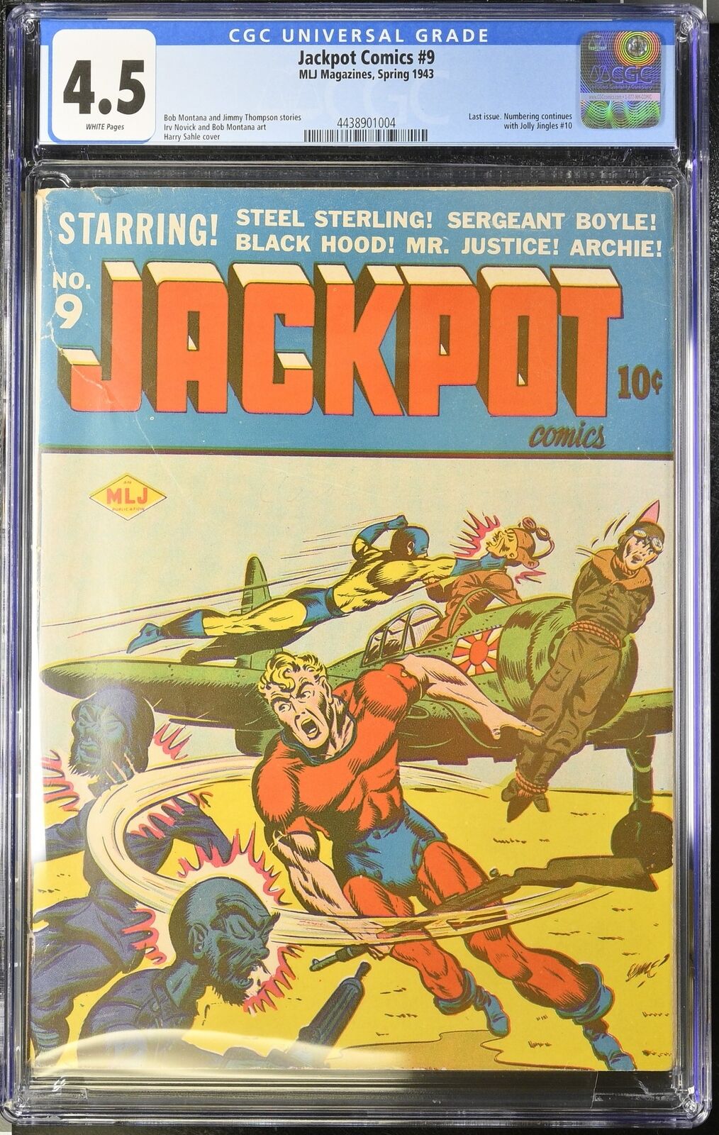 Jackpot Comics #9 CGC VG+ 4.5 White Pages Japanese WWII War Cover Archie 1943