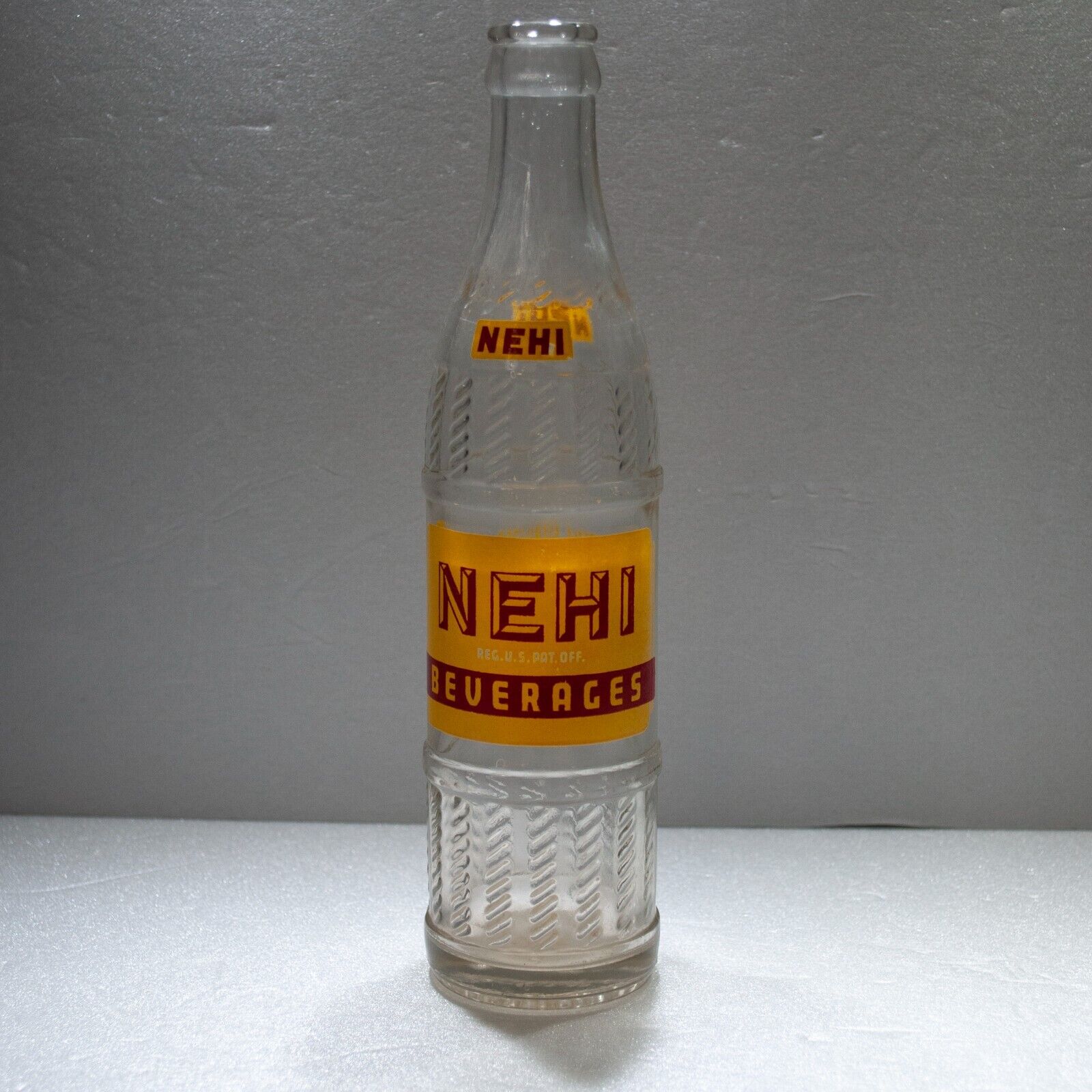 Vtg 50s Nehi Beverages Soda Bottle Clear Glass 10 oz ACL Farmington Duraglas X