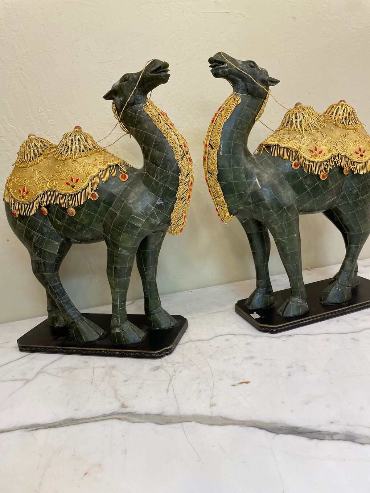 Unique Pair of Jade, 24k Camels