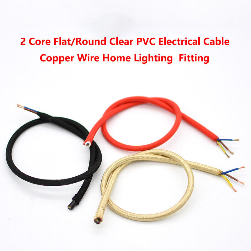 3 Core Round Vintage Wire Coloured Fabric Braided Edison Cable Lamp Cord Flex