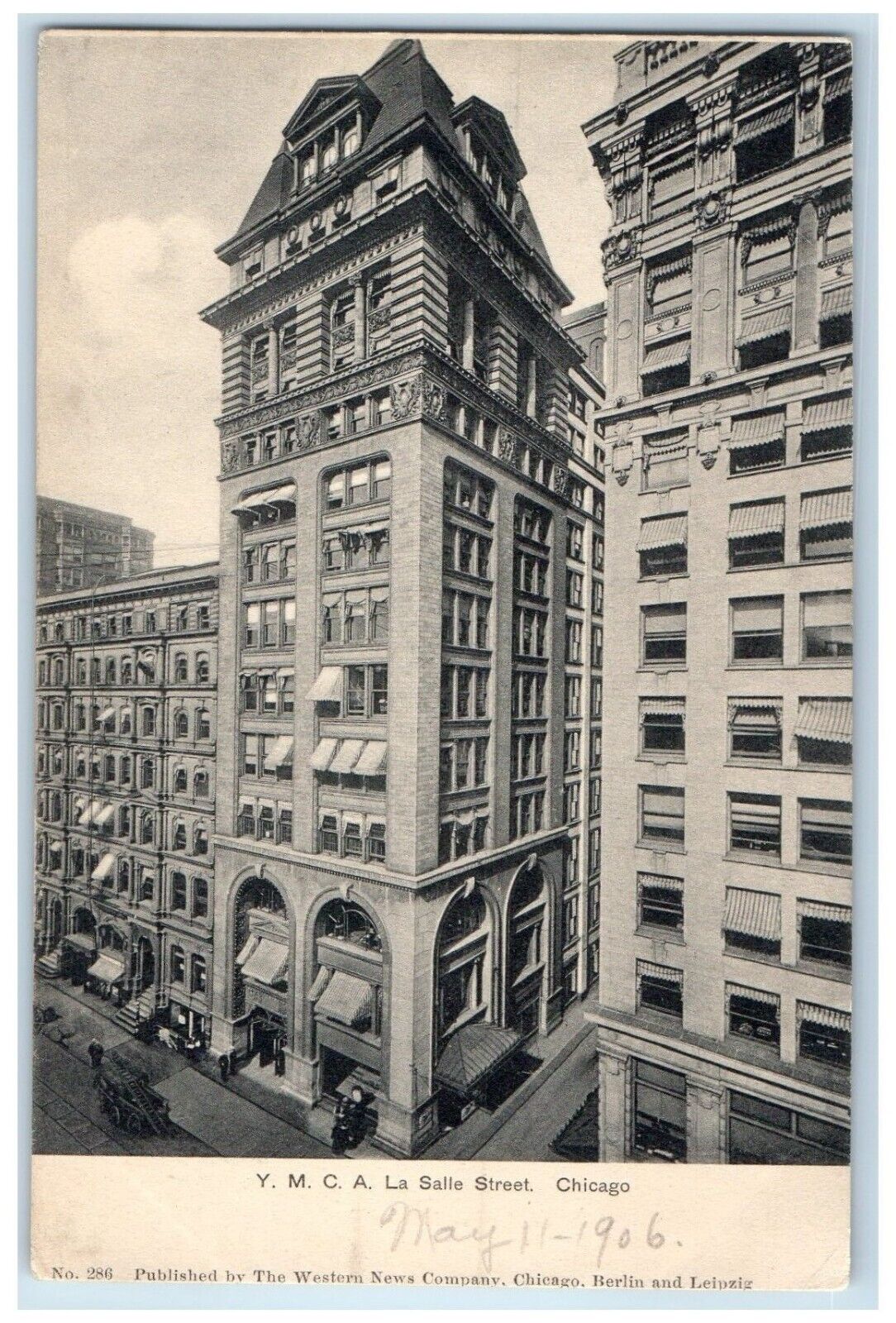 c1905 YMCA La Salle Street Building Street View Chicago Illinois IL Postcard