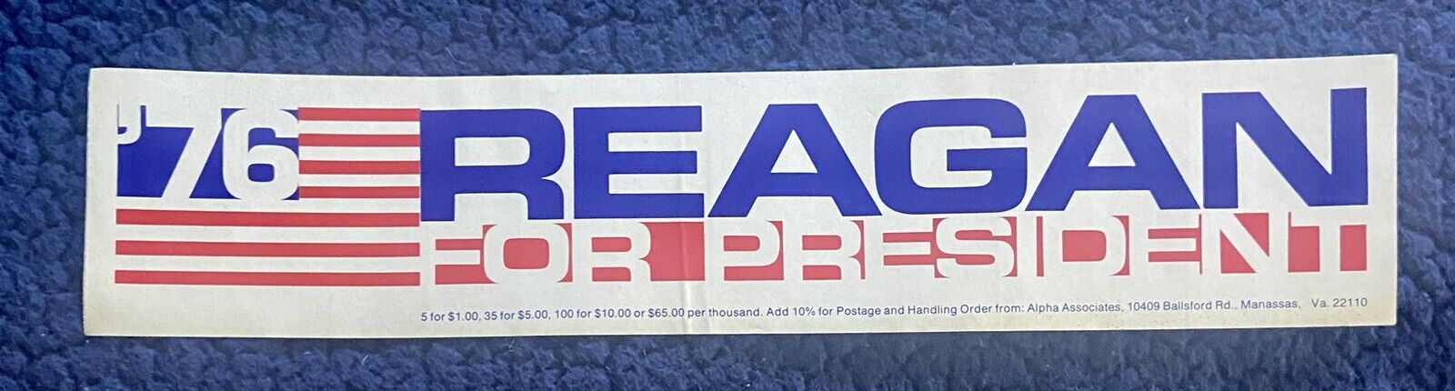 Vintage 1976 Ronald Reagan Presidential Campaign Bumper Sticker Unused 18” RARE