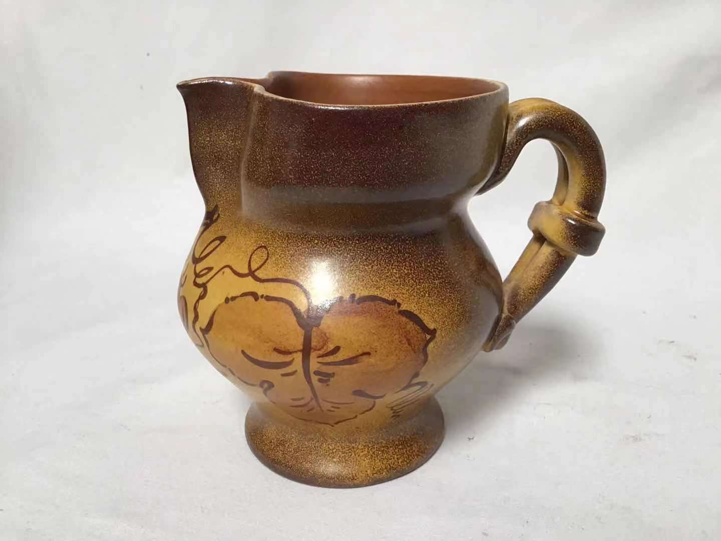 Vintage Antique Milk Coffee Pottery Pot Jug Pitcher Circa 1900 Swiss Ceramic 1pc