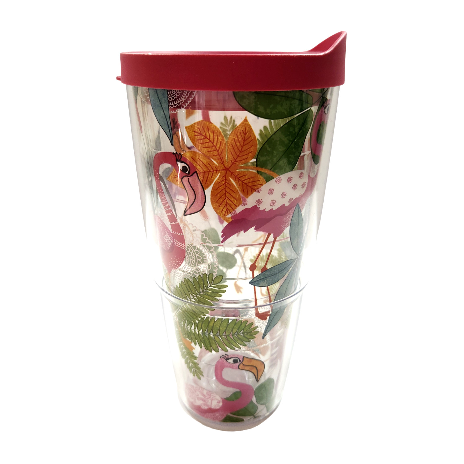 Tervis Pink Flamingo Plastic Drink Tumbler Cup with Lid 24 oz Great Condition