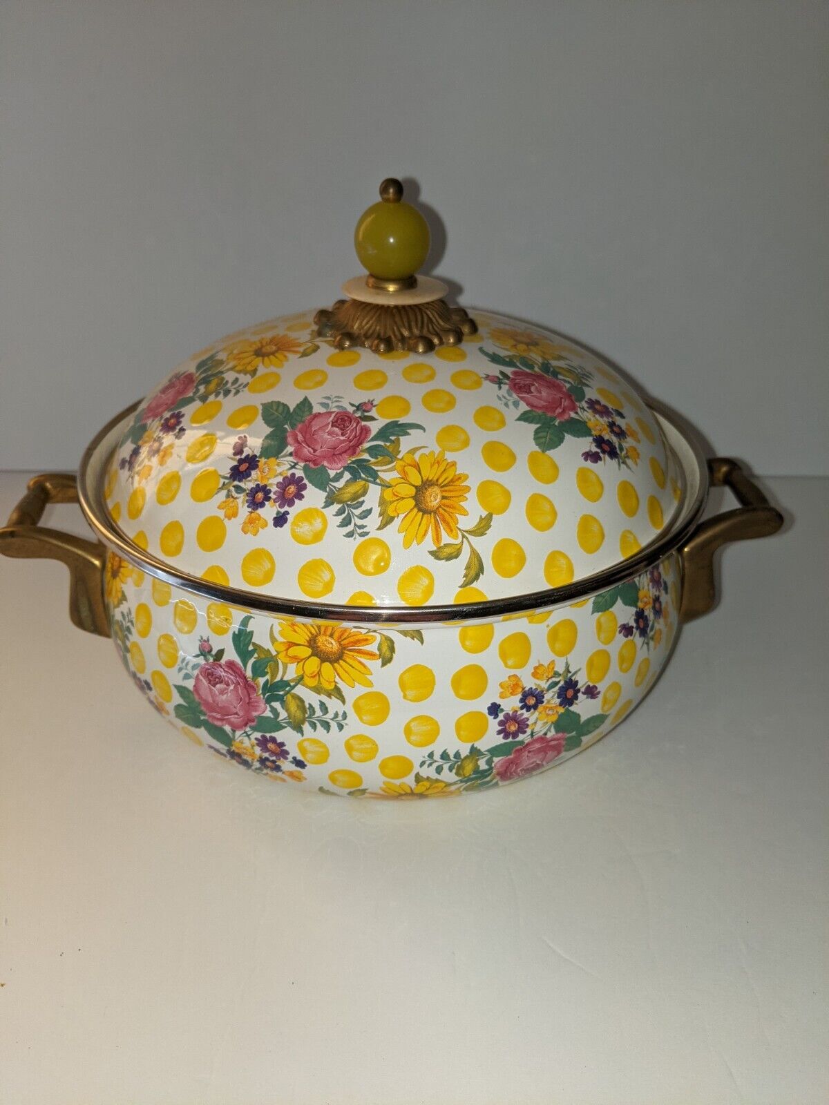 Mackenzie Childs buttercup 3 quart pot Enamel Covered Cookware 