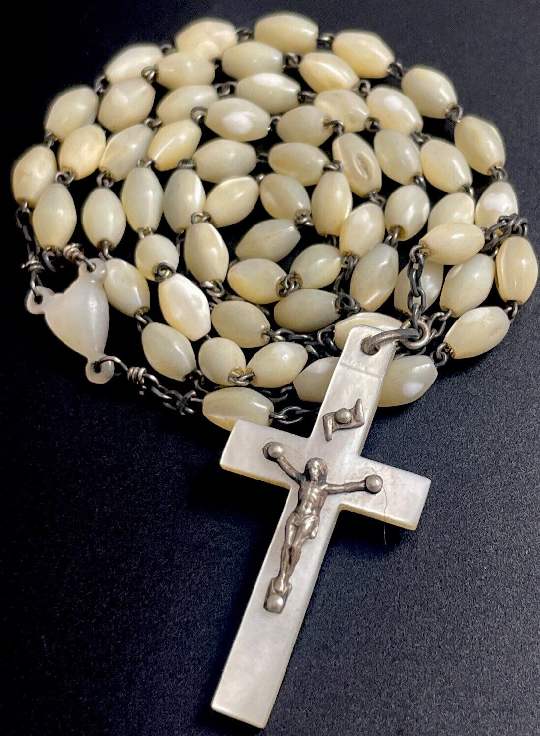 Vintage Catholic Genuine Mother Of Pearl MOP Rosary MOP Crucifix