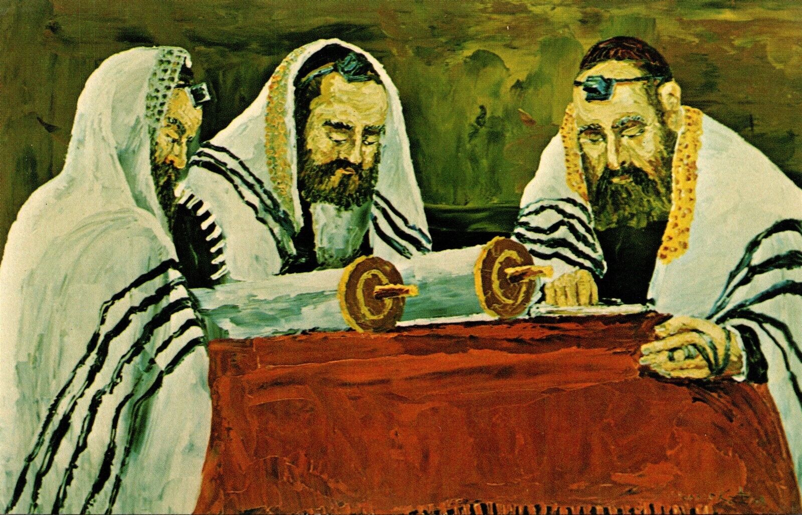 The Sedra Rabbis Scrolls Morris Katz Jewish Judaica Artist Signed Art Postcard A