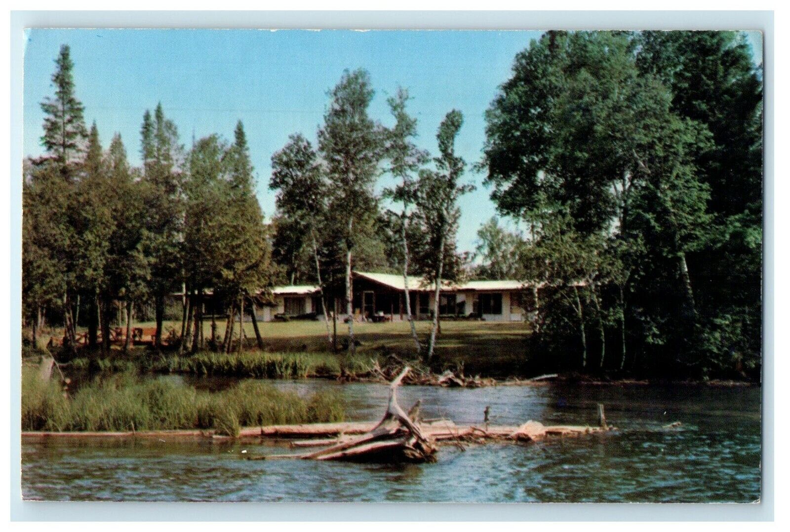 c1950's Canoe Inn Resort Motel River Grayling Michigan MI Vintage Postcard