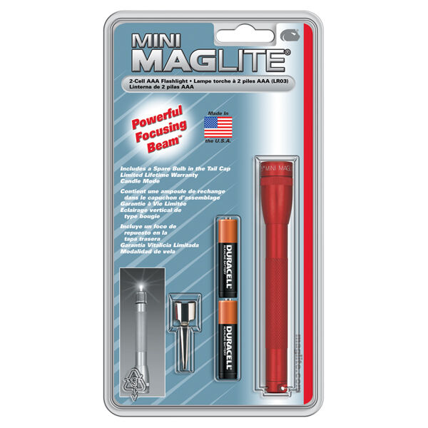 Maglite Mini Incandescent 2-Cell AAA Flashlight, Red