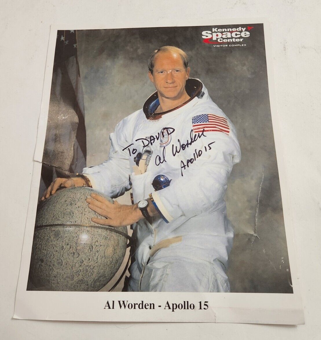 AL WORDEN APOLLO 15 SIGNED PHOTOGRAPHIC PRINT PERSONALIZED AND DAMAGED NASA