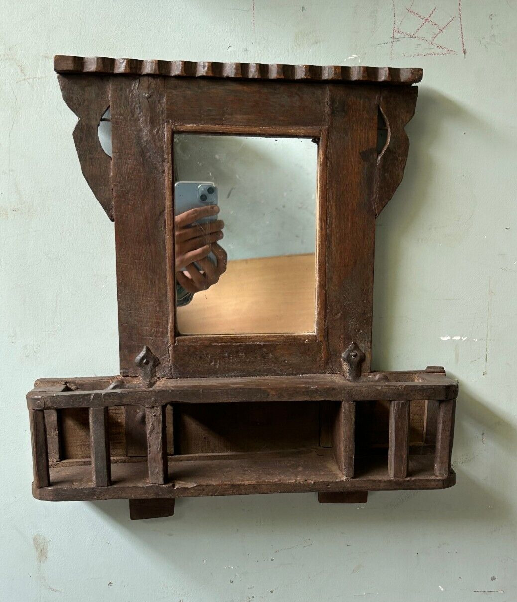 RARE OLD VINTAGE HAND MADE UNIQUE HANGING DRESSING MIRROR FRAME WITH MIRROR,D6