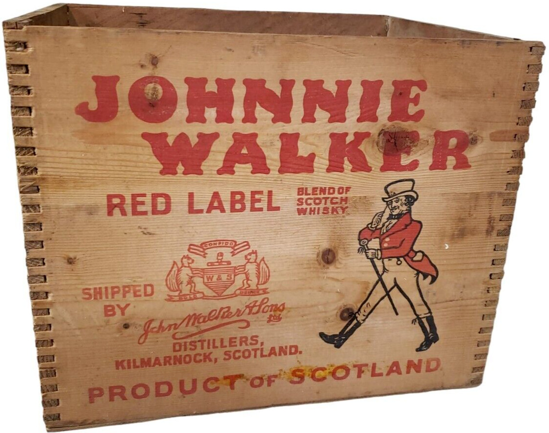 Johnnie Walker Red Label Whisky Wooden Box 12 Bottles Dove Tail Box VTG 1958