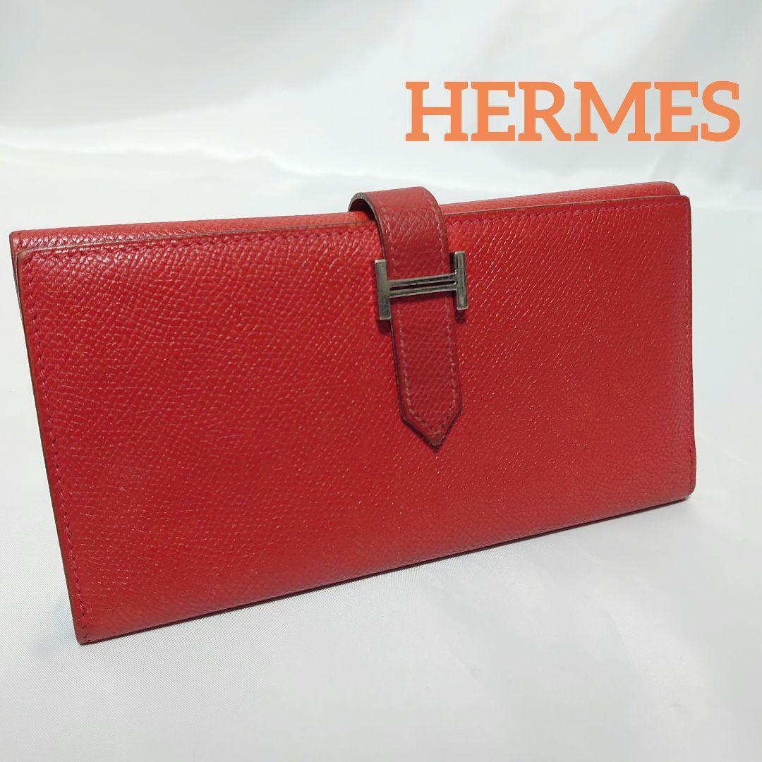 Hermes Bearn trifold wallet Red Women\'s Authentic