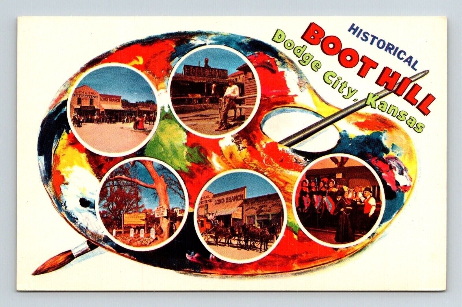 Boot Hill Dodge City Kansas Multi View Scenic Landmarks Chrome Postcard