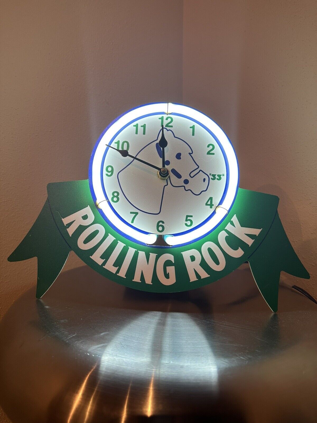 Rolling Rock 1997 Neon And Clock, both Neon And Clock Working Perfectly Bar Beer