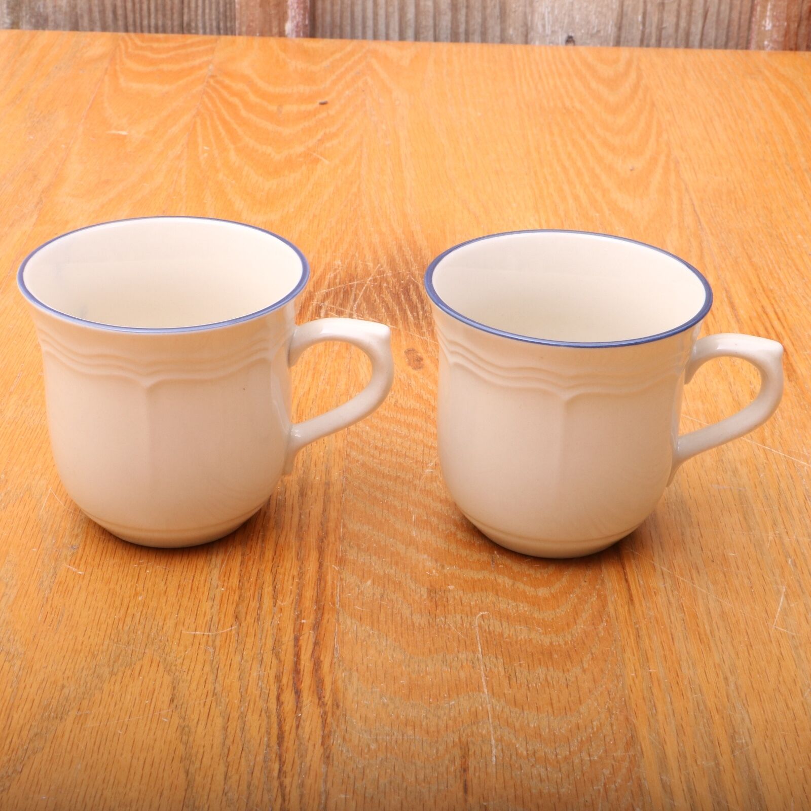 2 Stoneware Japan Coffee Cup Tea Mug Blue Rim
