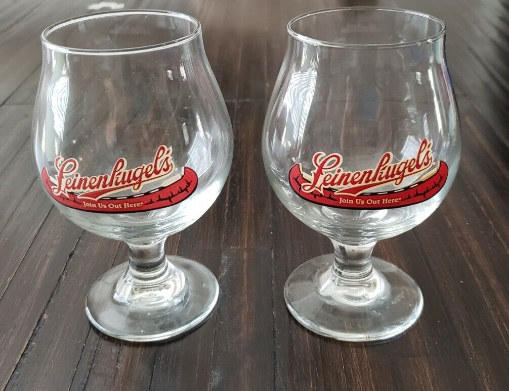 2 Leinenkugel's Stem Footed Snifter Goblet Beer Glass Canoe Logo Chippewa Falls
