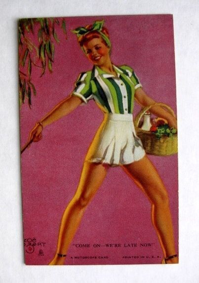 Vintage Sexy Pinup Girl Picture Mutoscope Zoe Mozert Red Head w/ Shopping