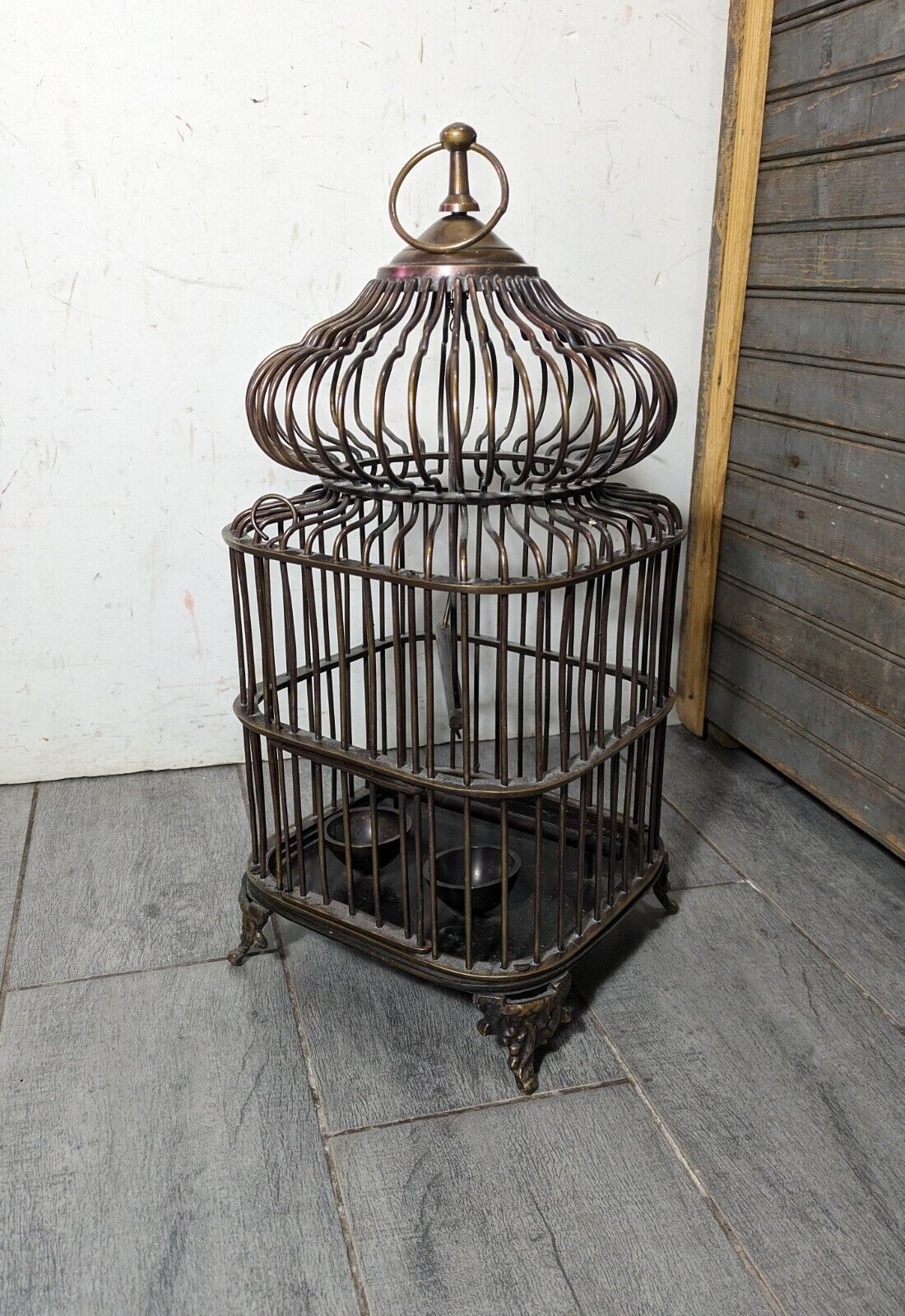 Vintage Brass Decorative Birdcage Birdhouse - Wire Dome - Victorian