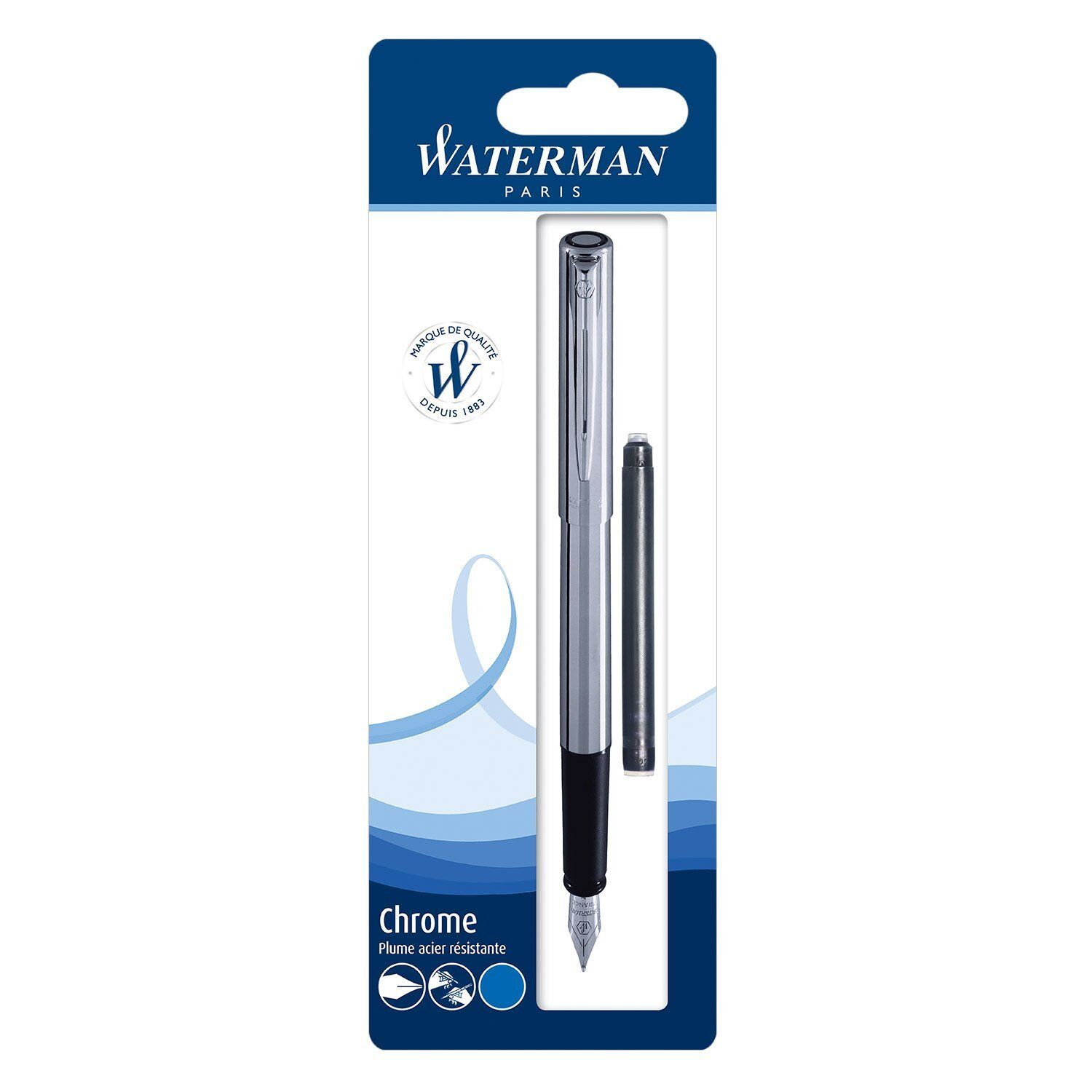 Waterman Fountain Pen  Graduate Silver Fine Pt  New In Pack  