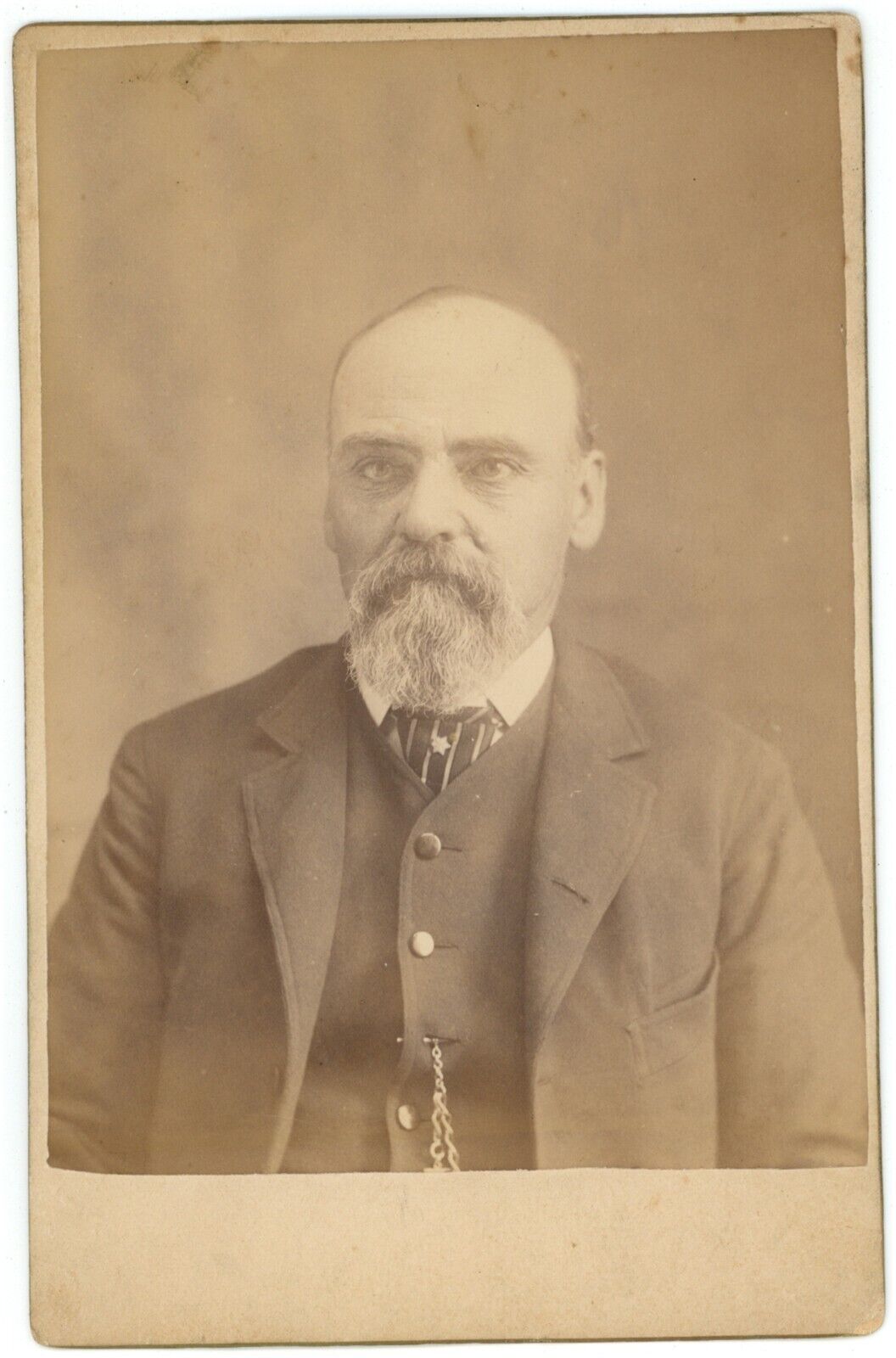CIRCA 1890\'S Named Haunting CABINET CARD Creepy Older Man Suit Beard Genoa, OH