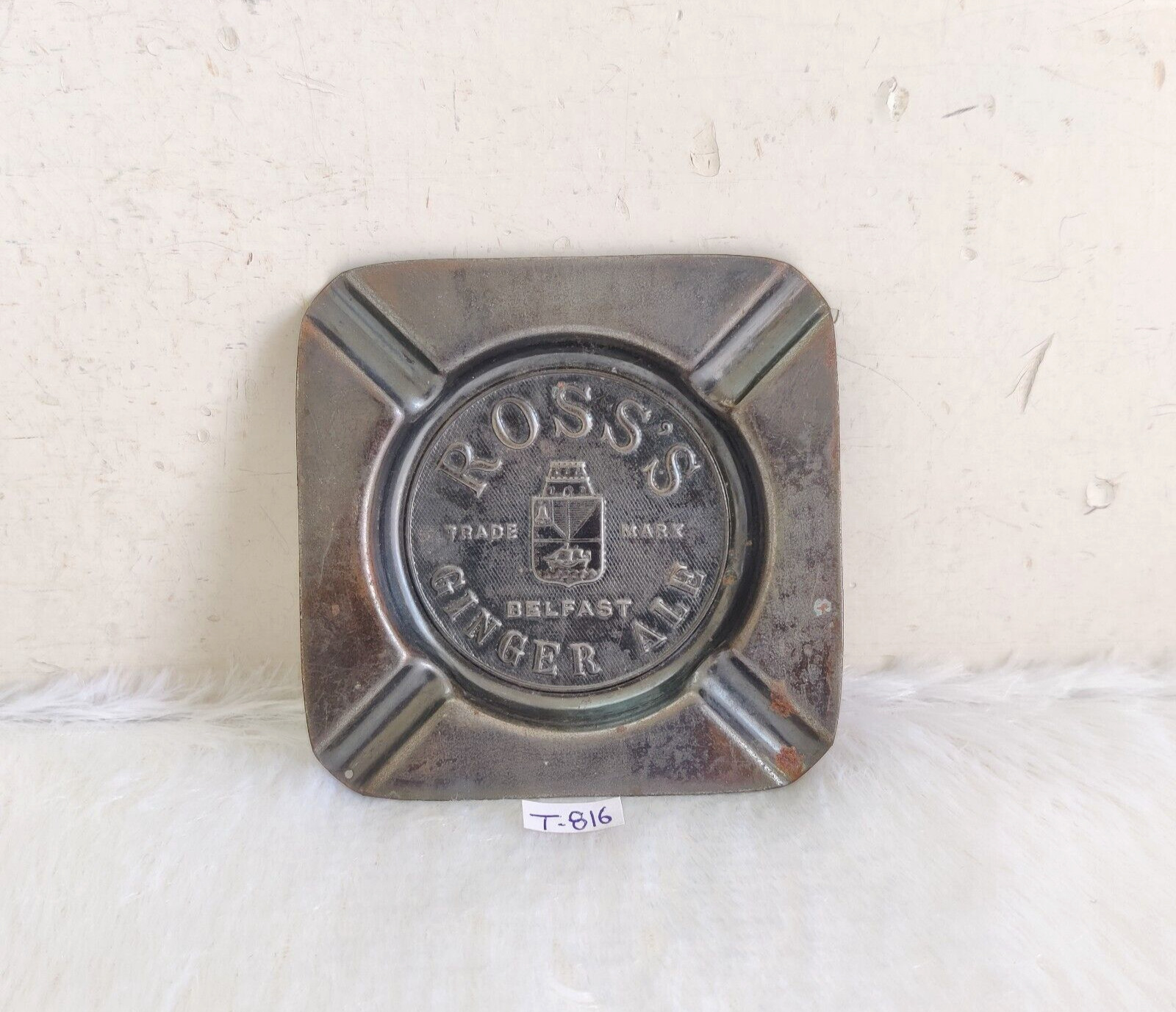Vintage Ross\'s Belfast Ginger Ale Advertising Brass Ashtray Decorative Prop T816