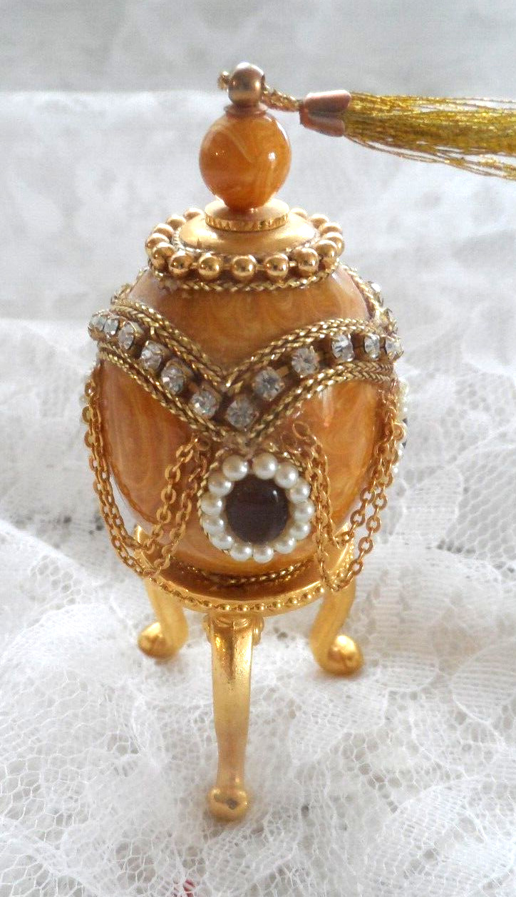Vintage Egg Collectible - PORCELAIN EMBELLISHED EGG IN GOLD METAL STAND