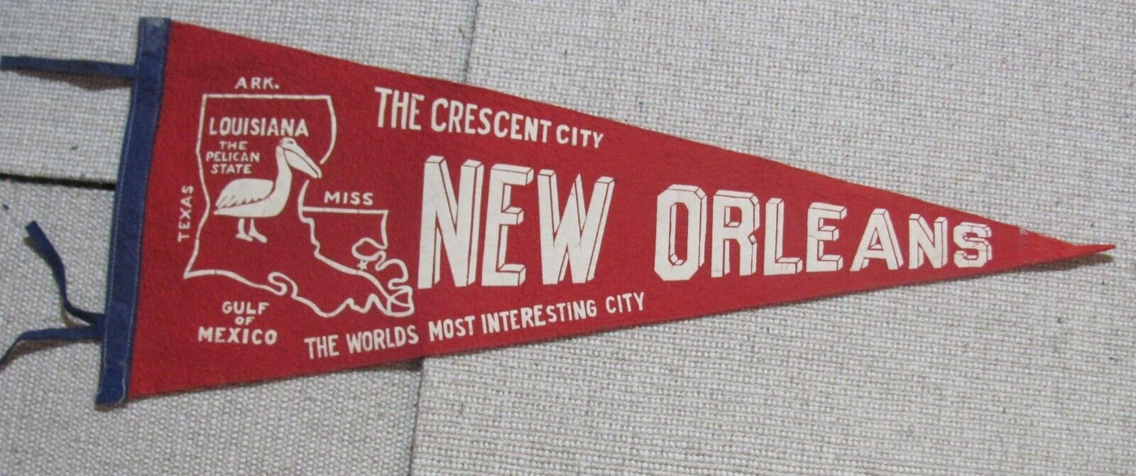 Vintage 1950s New Orleans The Crescent City Felt Pennant with Tassels 28.5 Inche