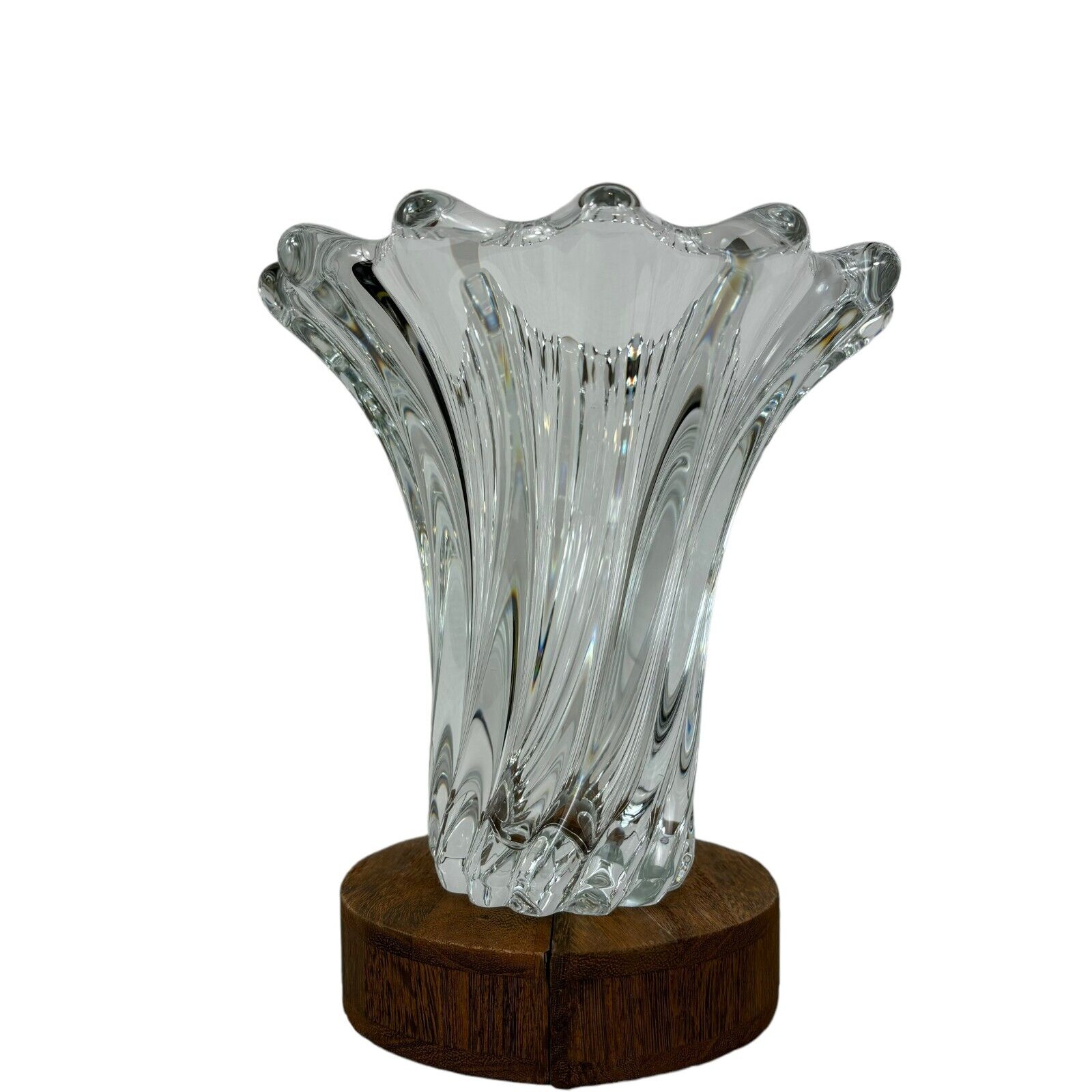 Crystal Lead Flower Vase COFRAC Art Verrier France 7 \