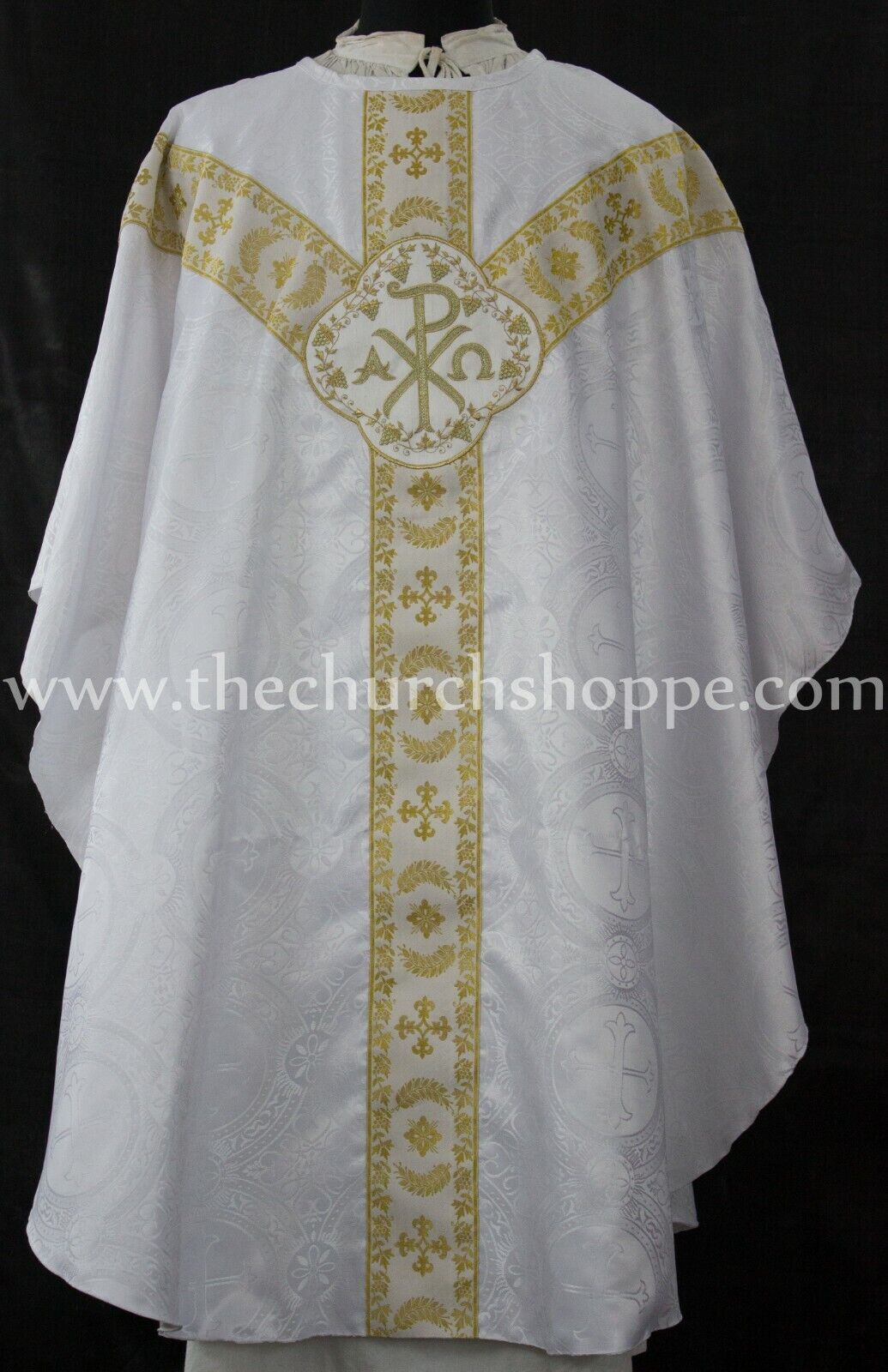 WHITE GOTHIC CHASUBLE vestment and  stole set casula casel casulla, IHS