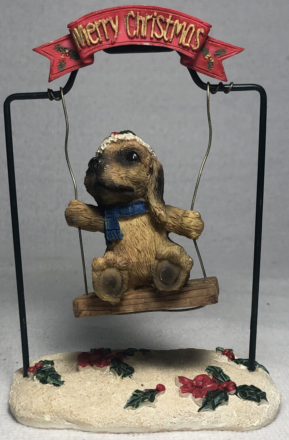 5” Vtg 1999 Ceramic World Inc. Ceramic Dog Swing Merry Christmas Holiday Decor