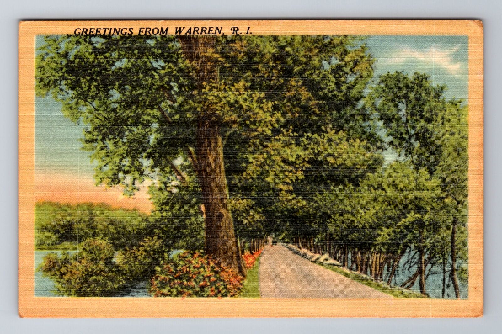 Warren RI-Rhode Island, Scenic Road Greetings, Antique Souvenir Vintage Postcard