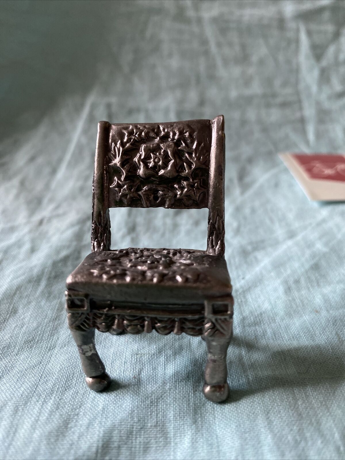 PEWTER CHAIR Miniature Photo Place Business CARD Holder Repaired